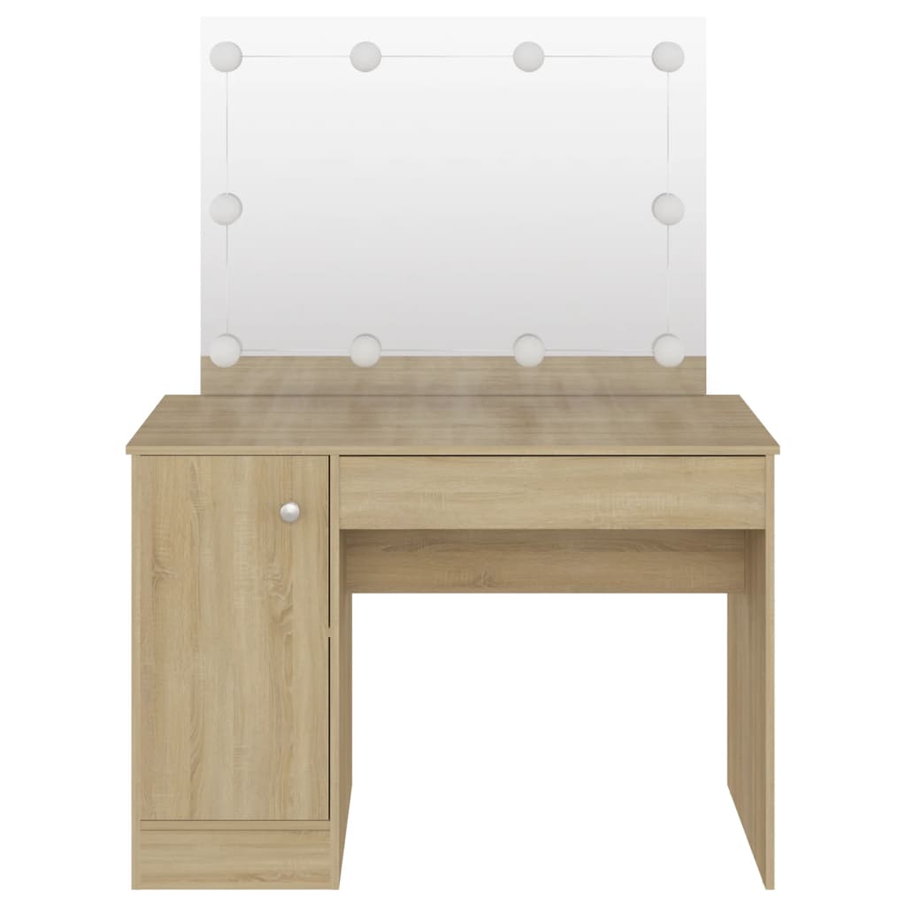 Sminkbord med LED-belysning 110x55x145 cm MDF ek