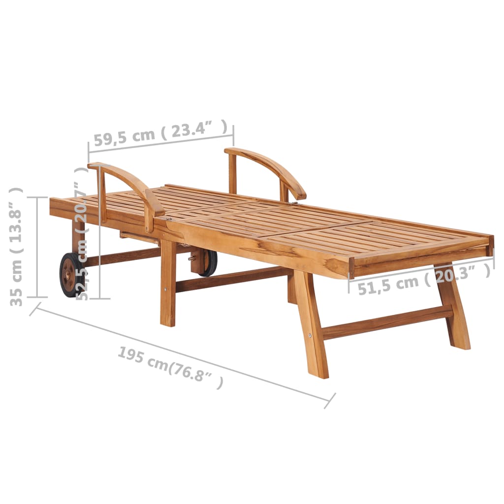 Solsäng 2 st med bord och dyna massiv teak