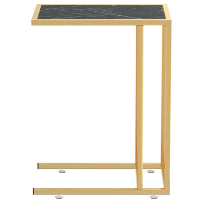 Sidobord till datorbord svart marmor 50x35x65 cm härdat glas