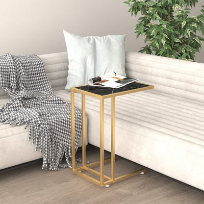 Sidobord till datorbord svart marmor 50x35x65 cm härdat glas