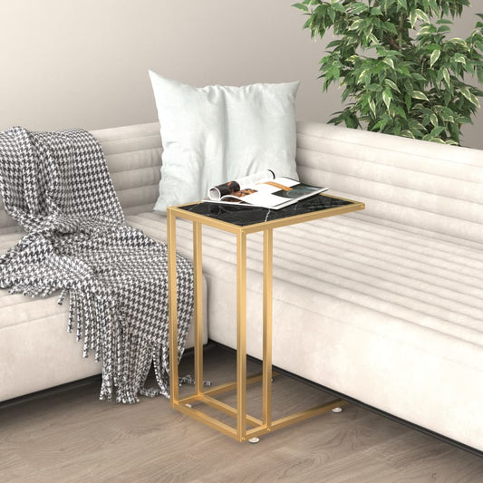 Sidobord till datorbord svart marmor 50x35x65 cm härdat glas