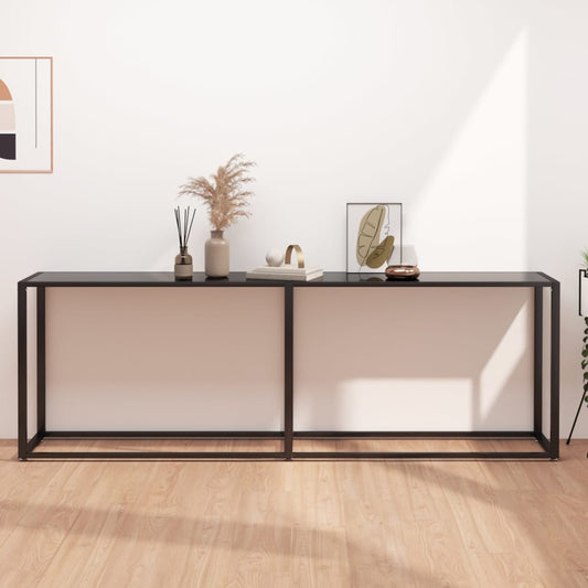 Konsolbord svart 220x35x75,5 cm härdat glas