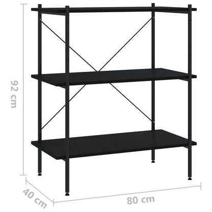 Hyllenhet med 3 hyllplan svart 80x40x92 cm