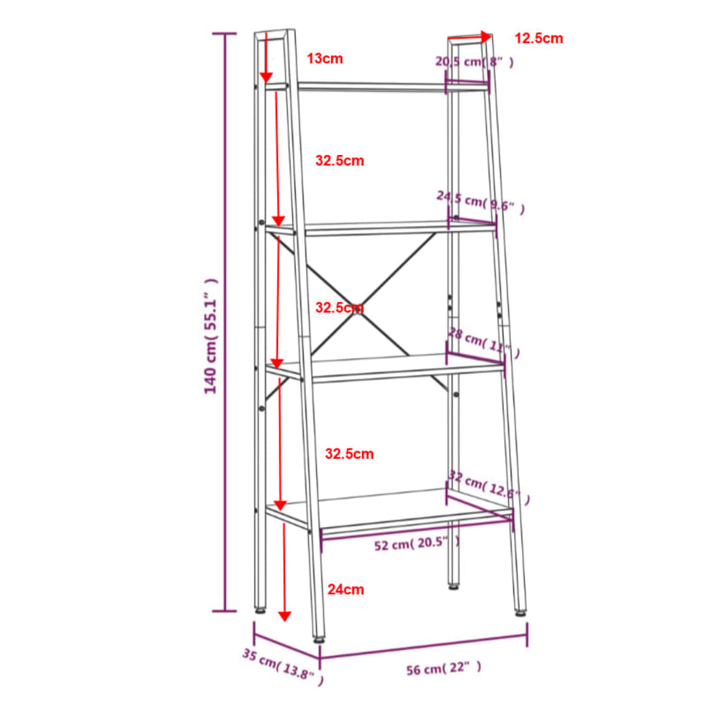 Hylla 4 plan svart 56x35x140 cm