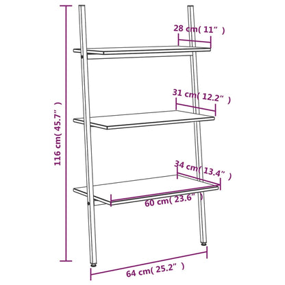 Hylla 3 hyllplan svart 64x34x116 cm