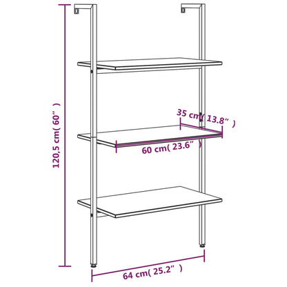 Hylla 3 hyllplan ljusbrun och svart 64x35x120,5 cm