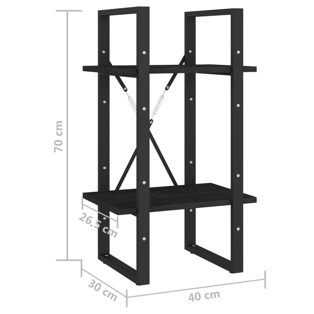 Bokhylla 2 hyllplan svart 40x30x70 cm massiv furu