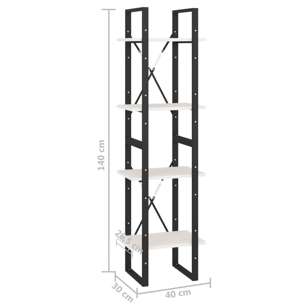 Bokhylla 4 hyllplan vit 40x30x140 cm massiv furu