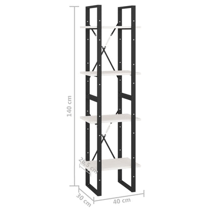 Bokhylla 4 hyllplan vit 40x30x140 cm massiv furu