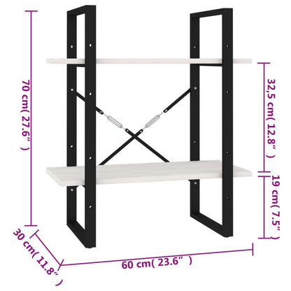 Bokhylla 2 hyllplan vit 60x30x70 cm massiv furu