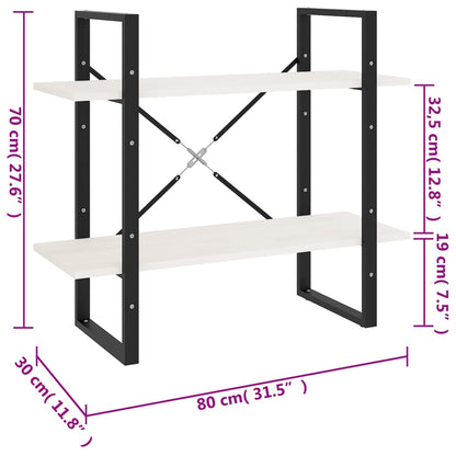 Bokhylla 2 hyllplan vit 80x30x70 cm massiv furu