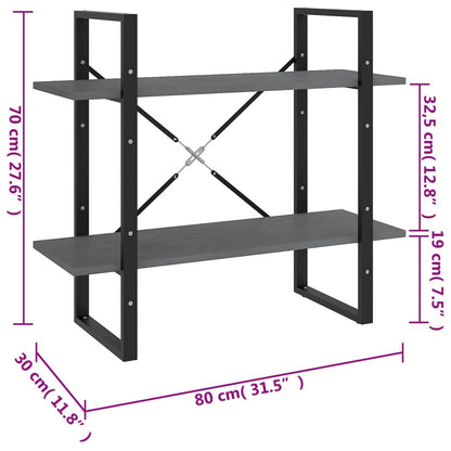 Bokhylla 2 hyllplan grå 80x30x70 cm massiv furu