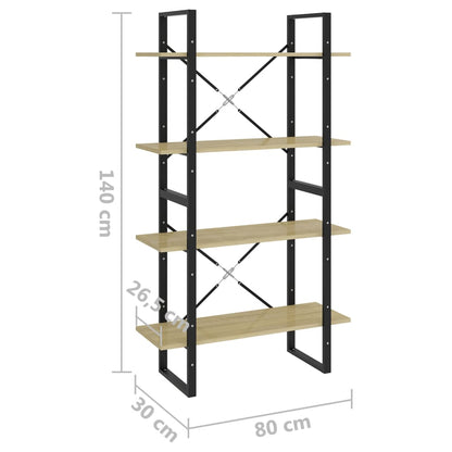 Bokhylla 4 hyllplan sonoma-ek 80x30x140 cm konstruerat trä