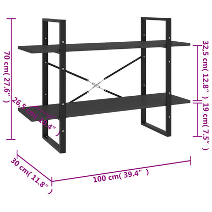 Bokhylla 2 hyllplan grå 100x30x70 cm konstruerat trä