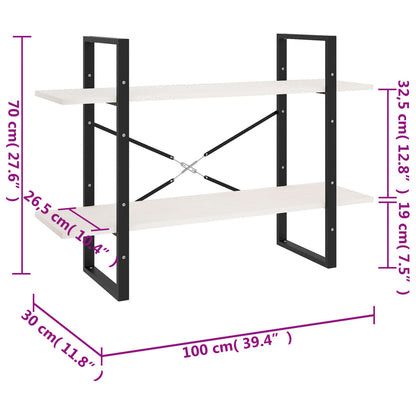 Bokhylla 2 hyllplan vit 100x30x70 cm massiv furu