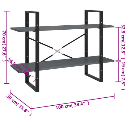 Bokhylla 2 hyllplan grå 100x30x70 cm massiv furu