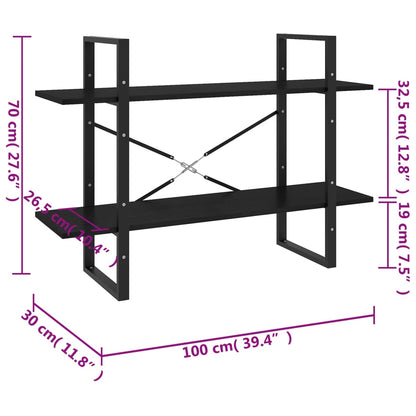 Bokhylla 2 hyllplan svart 100x30x70 cm massiv furu