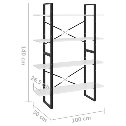 Bokhylla 4 hyllplan vit 100x30x140 cm konstruerat trä