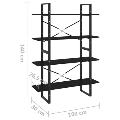 Bokhylla 4 hyllplan svart 100x30x140 cm konstruerat trä