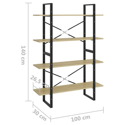 Bokhylla 4 hyllplan sonoma-ek 100x30x140 cm konstruerat trä