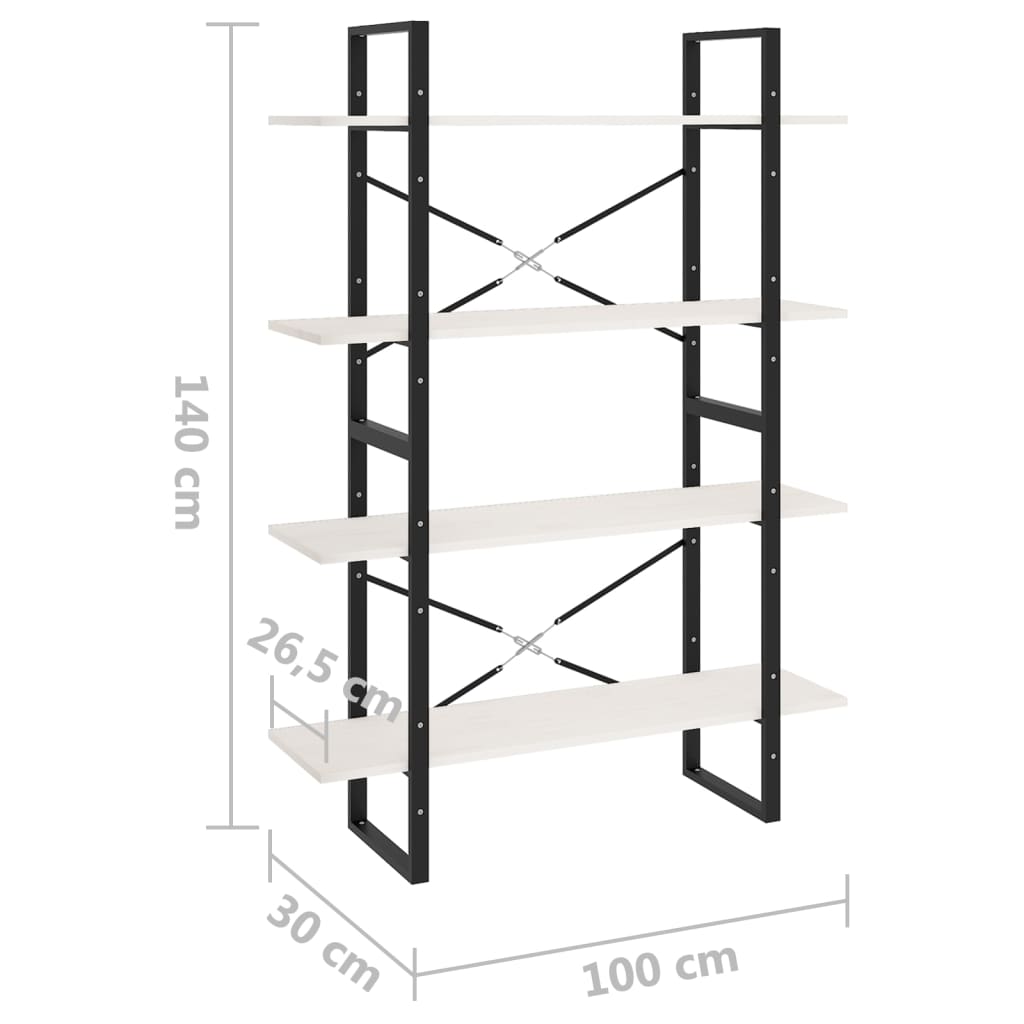 Bokhylla 4 hyllplan vit 100x30x140 cm massiv furu