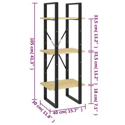 Bokhylla 3 hyllplan 40x30x105 cm massiv furu