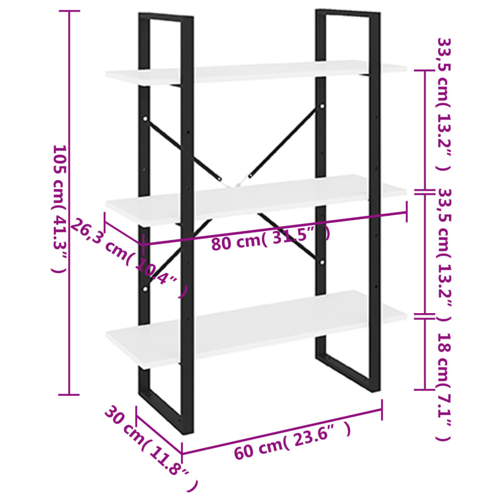 Bokhylla vit 80x30x105 cm konstruerat trä