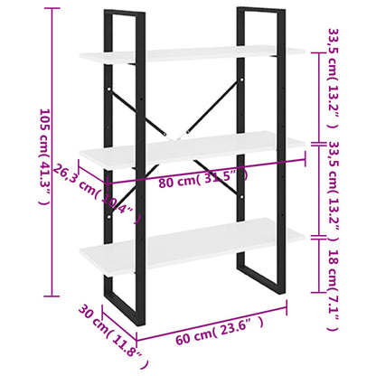 Bokhylla vit 80x30x105 cm konstruerat trä