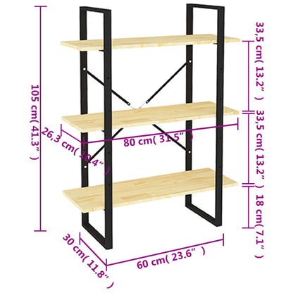 Bokhylla 3 hyllplan 80x30x105 cm massiv furu