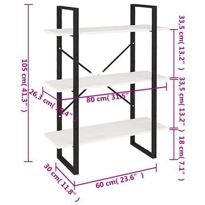 Bokhylla 3 hyllplan vit 80x30x105 cm massiv furu