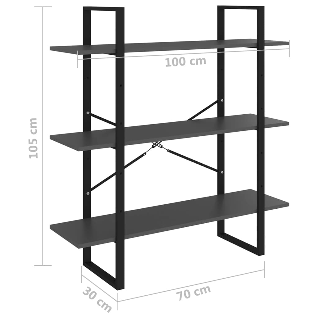 Bokhylla grå 100x30x105 cm konstruerat trä