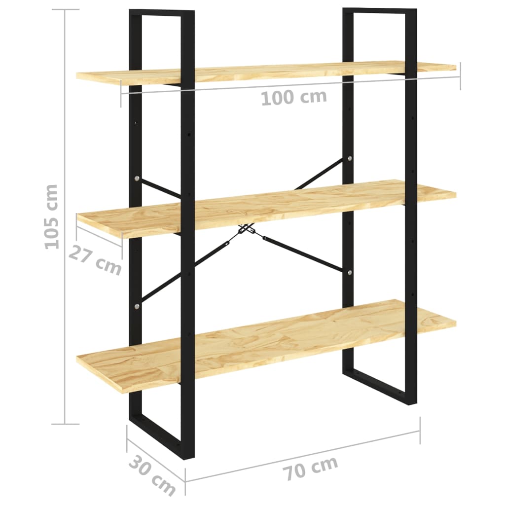 Bokhylla 3 hyllplan 100x30x105 cm massiv furu