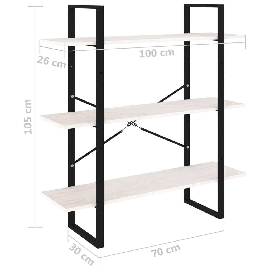 Bokhylla 3 hyllplan vit 100x30x105 cm massiv furu