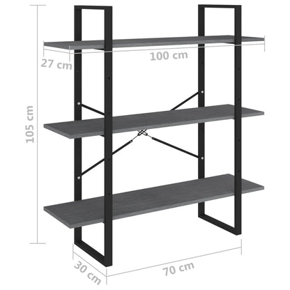 Bokhylla 3 hyllplan grå 100x30x105 cm massiv furu