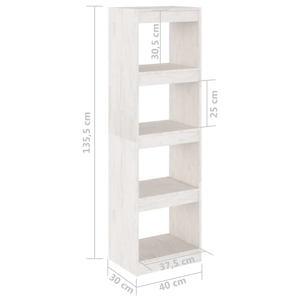 Bokhylla/Rumsavdelare vit 40x30x135,5 cm massiv furu