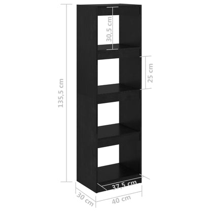 Bokhylla/Rumsavdelare svart 40x30x135,5 cm massiv furu