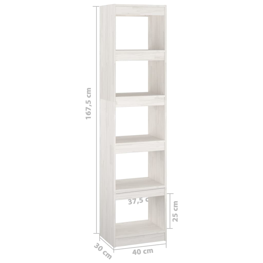 Bokhylla/Rumsavdelare vit 40x30x167,5 cm massiv furu