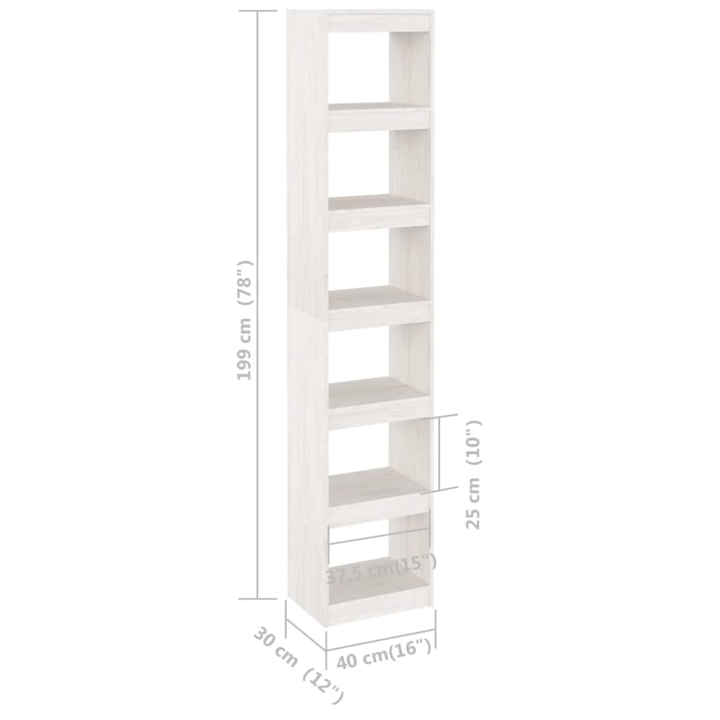 Bokhylla/Rumsavdelare vit 40x30x199 cm massiv furu