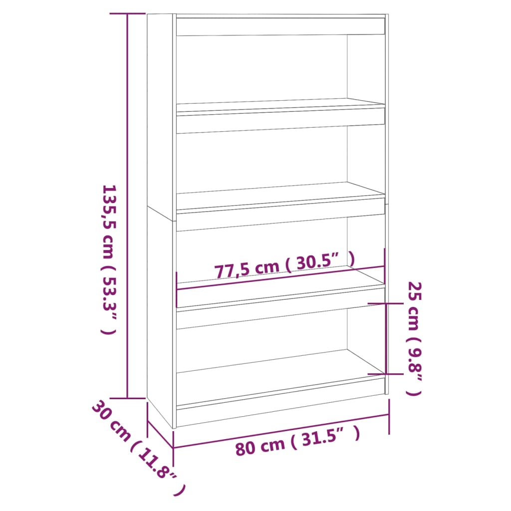 Bokhylla/Rumsavdelare vit 80x30x135,5 cm massiv furu