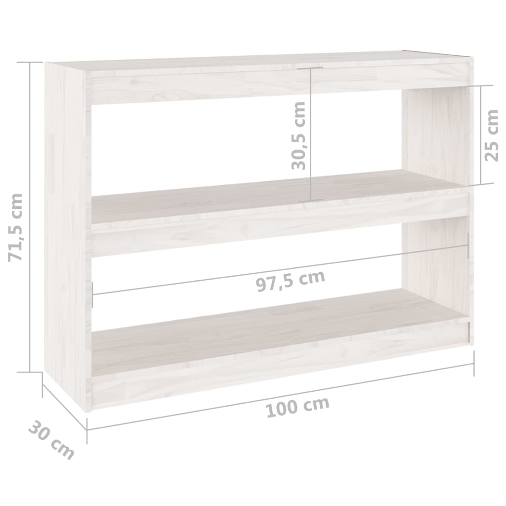 Bokhylla/Rumsavdelare vit 100x30x71,5 cm massiv furu