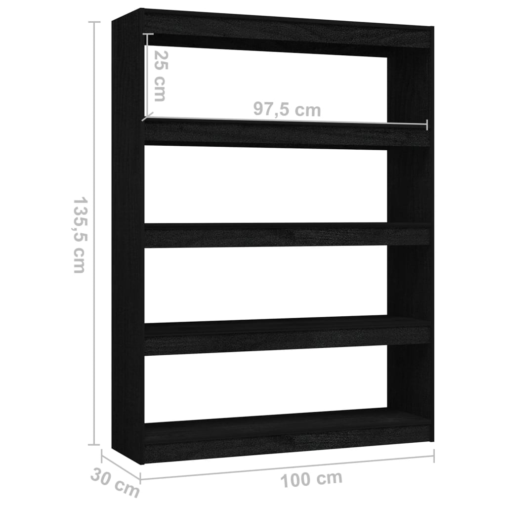 Bokhylla/Rumsavdelare svart 100x30x135,5 cm massiv furu