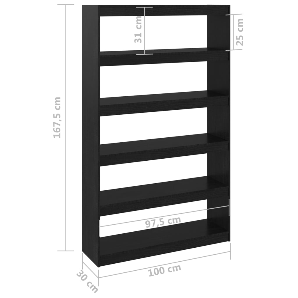 Bokhylla/Rumsavdelare svart 100x30x167,5 cm massiv furu