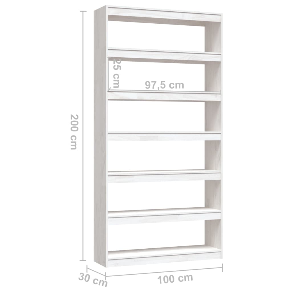 Bokhylla/Rumsavdelare vit 100x30x200 cm massiv furu