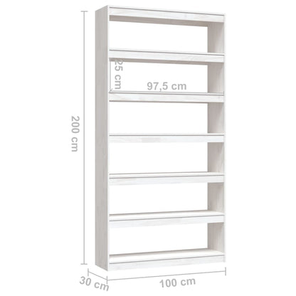 Bokhylla/Rumsavdelare vit 100x30x200 cm massiv furu