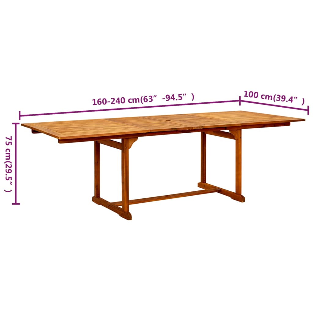 Trädgårdsbord (160-240)x100x75 cm massivt akaciaträ