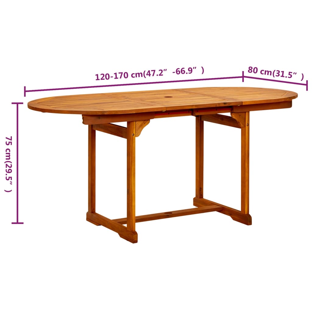 Matbord för trädgården (120-170)x80x75 cm massiv akacia