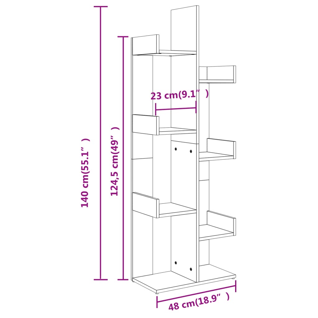 Bokhylla sonoma-ek 48x25,5x140 cm konstruerat trä