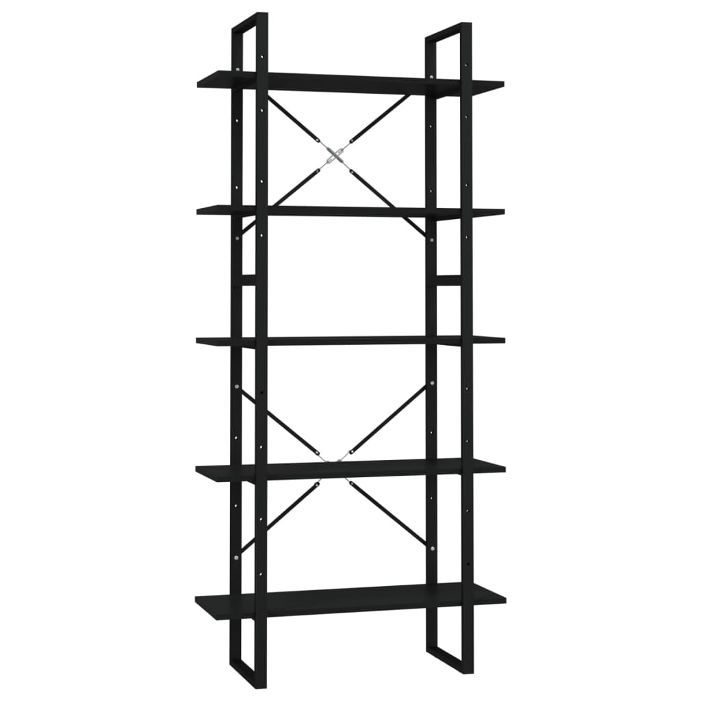 Bokhylla 5 hyllor svart 80x30x175 cm konstruerat trä