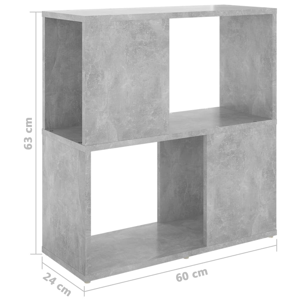 Bokhylla betonggrå 60x24x63 cm konstruerat trä