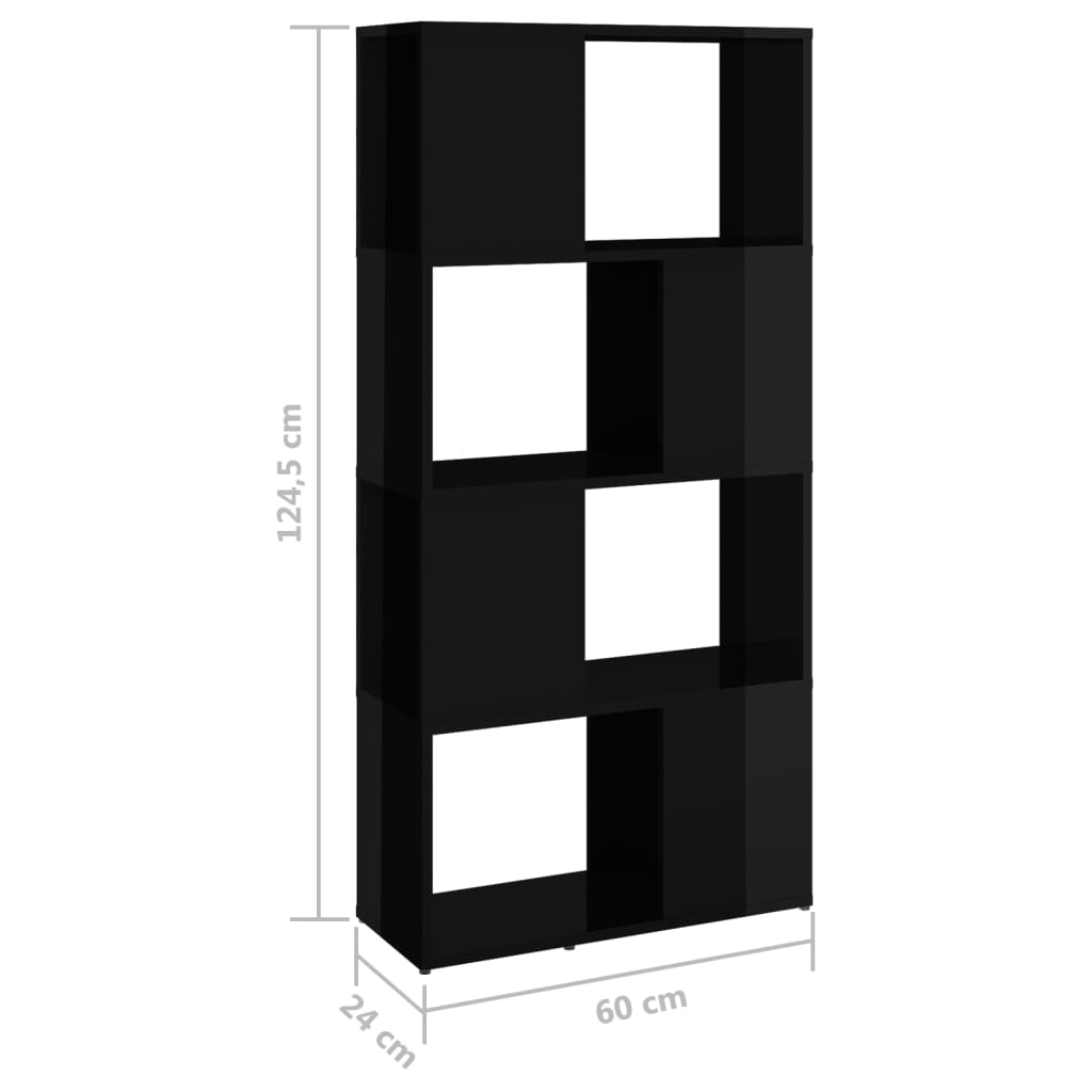 Bokhylla Rumsavdelare svart högglans 60x24x124,5 cm